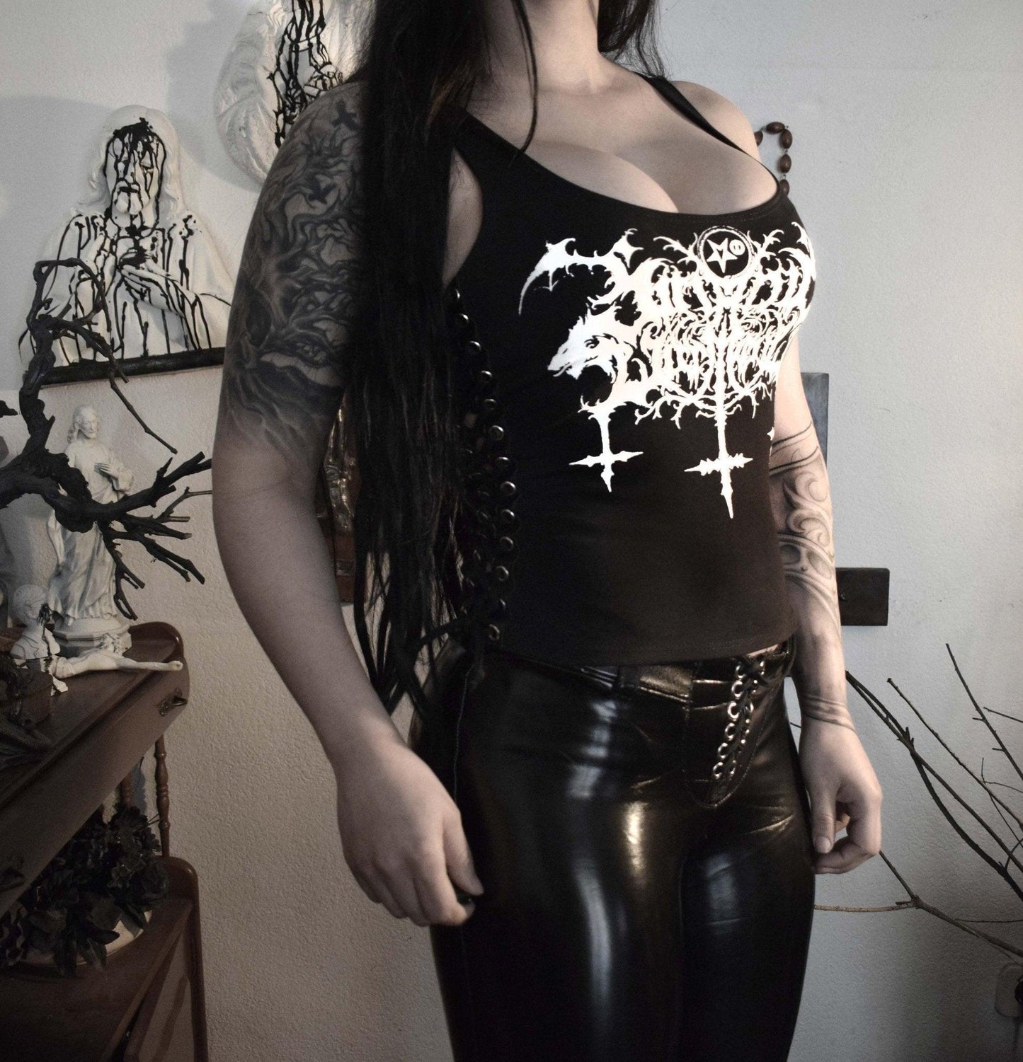 Satanic Warmaster (not official ) ⇹ Lace-up Side Tank Top ⇹ Black metal shirt - Finedaytodie