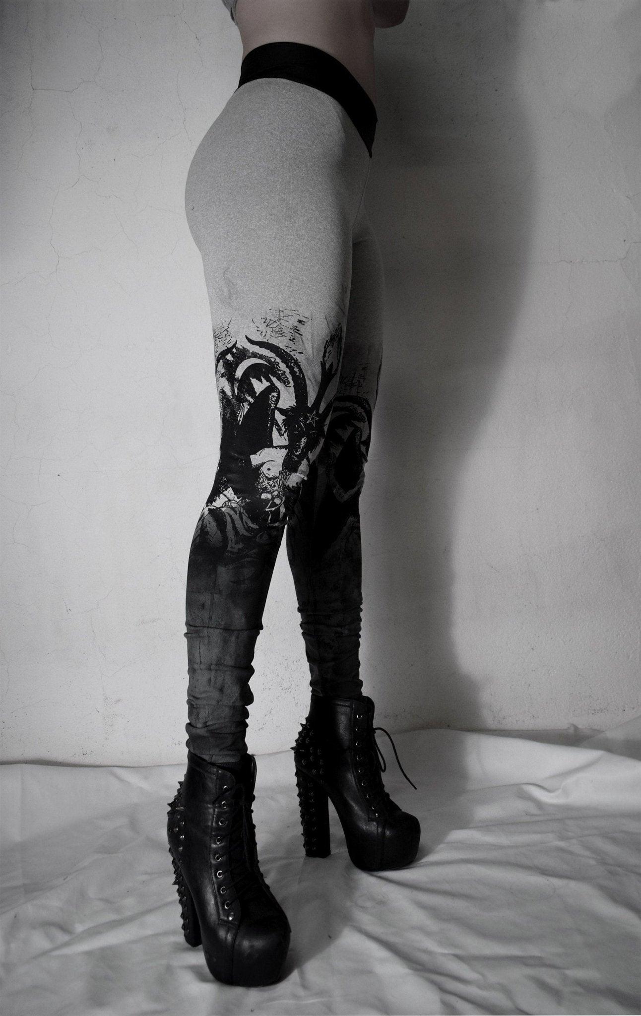Handmade Gray Red Purple Degraded Baphomet legging ⇹ Satanic Goat Black metal ⇹ Baphomet leggings ⇹ Dirty Leggings - Finedaytodie