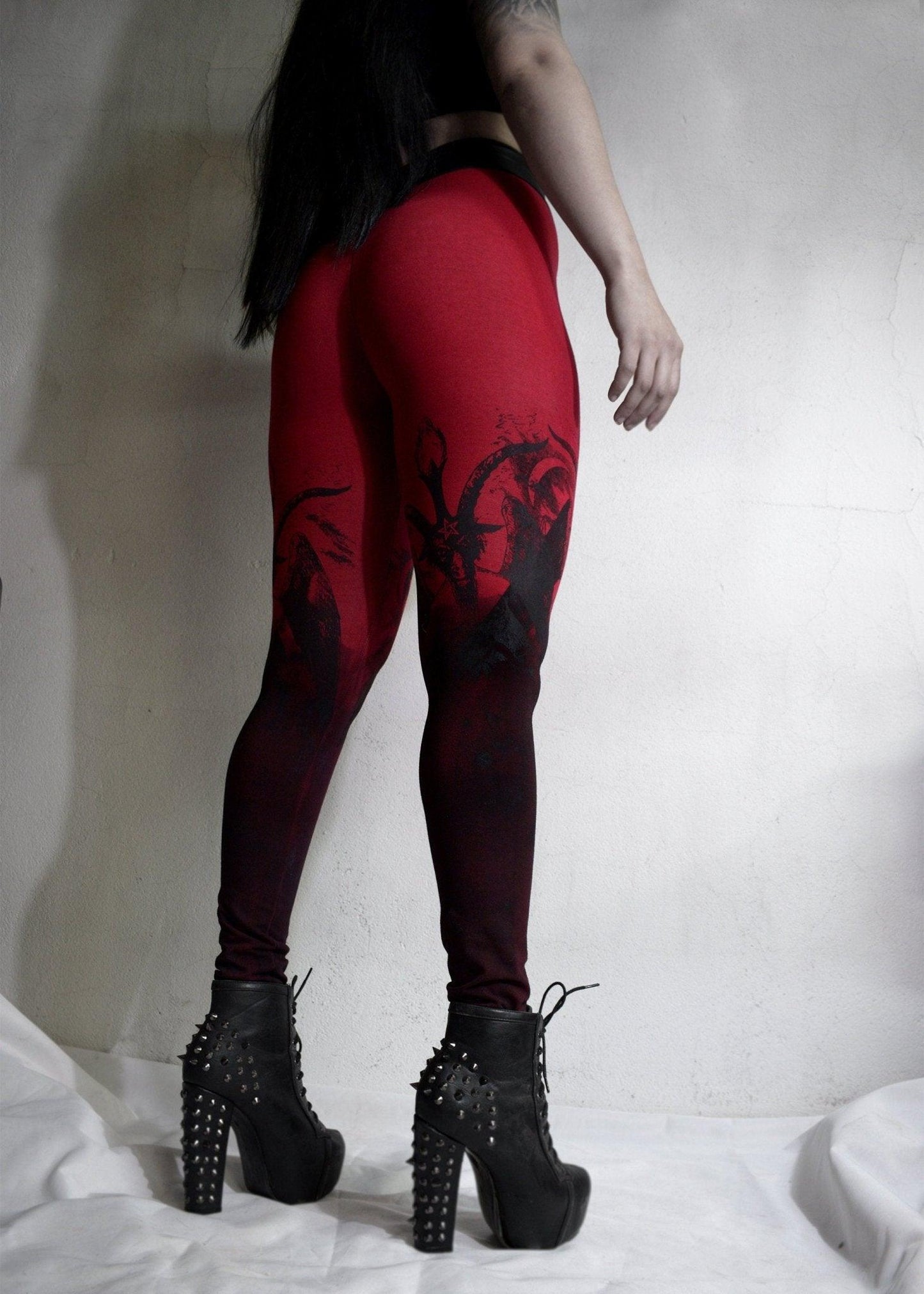 Handmade Gray Red Purple Degraded Baphomet legging ⇹ Satanic Goat Black metal ⇹ Baphomet leggings ⇹ Dirty Leggings - Finedaytodie