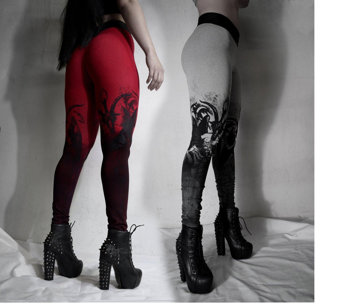 Handmade Gray Red Purple Degraded Baphomet legging ⇹ Satanic Goat Black metal ⇹ Baphomet leggings ⇹ Dirty Leggings - Finedaytodie