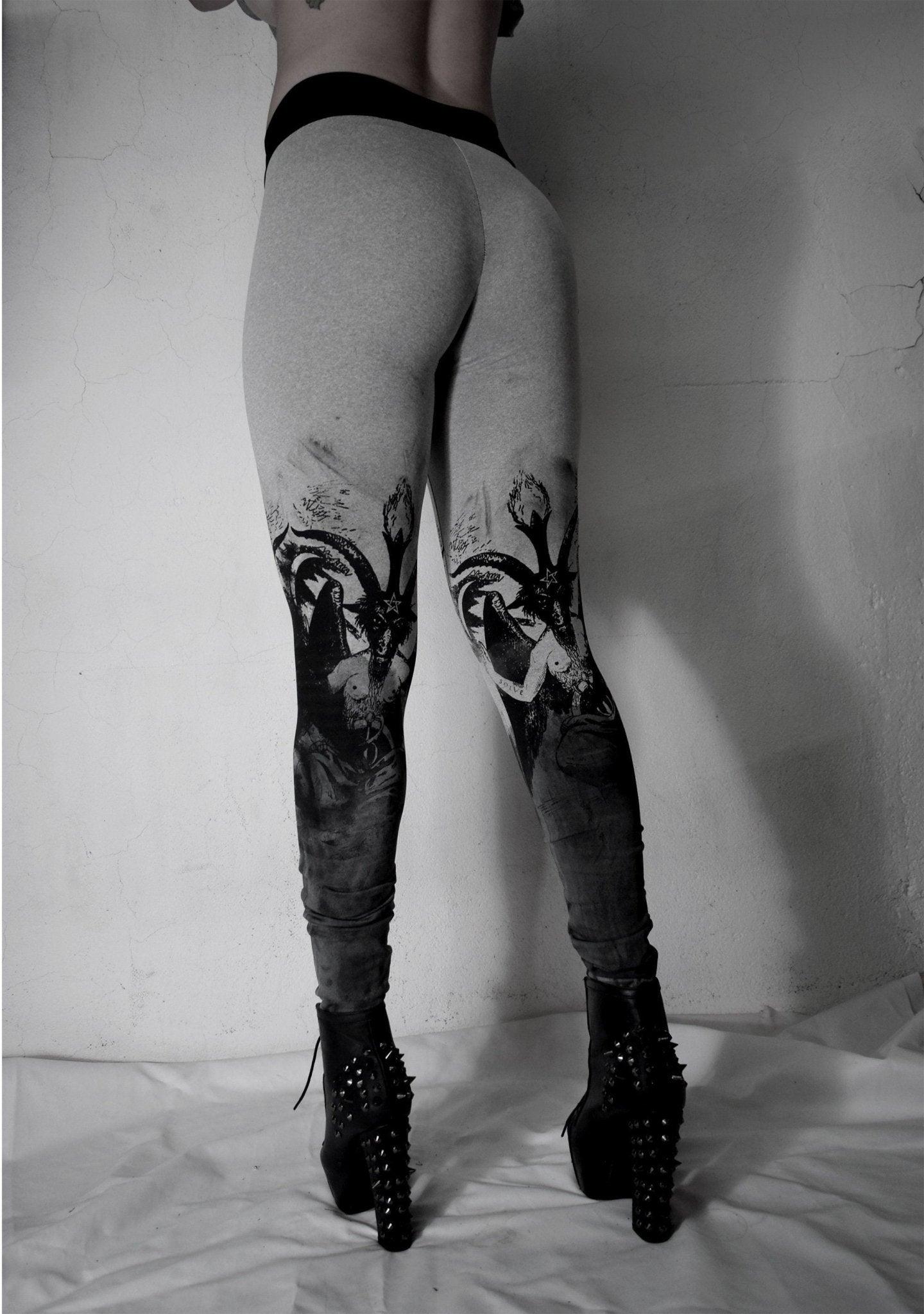 Handmade Gray Red Purple Degraded Baphomet legging ⇹ Satanic Goat Black metal ⇹ Baphomet leggings ⇹ Dirty Leggings - Finedaytodie