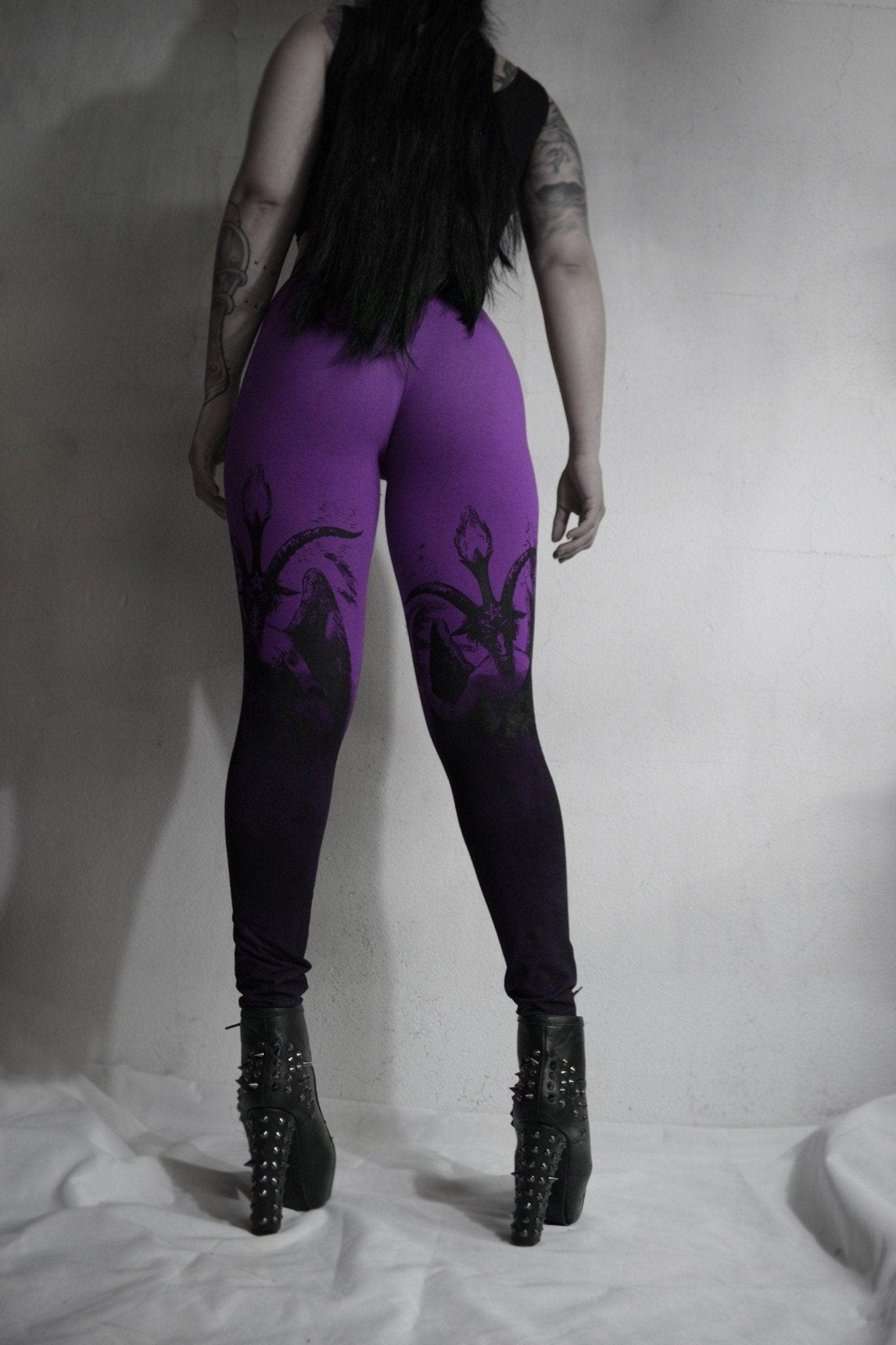 Handmade Gray Red Purple Degraded Baphomet legging ⇹ Satanic Goat Black metal ⇹ Baphomet leggings ⇹ Dirty Leggings - Finedaytodie