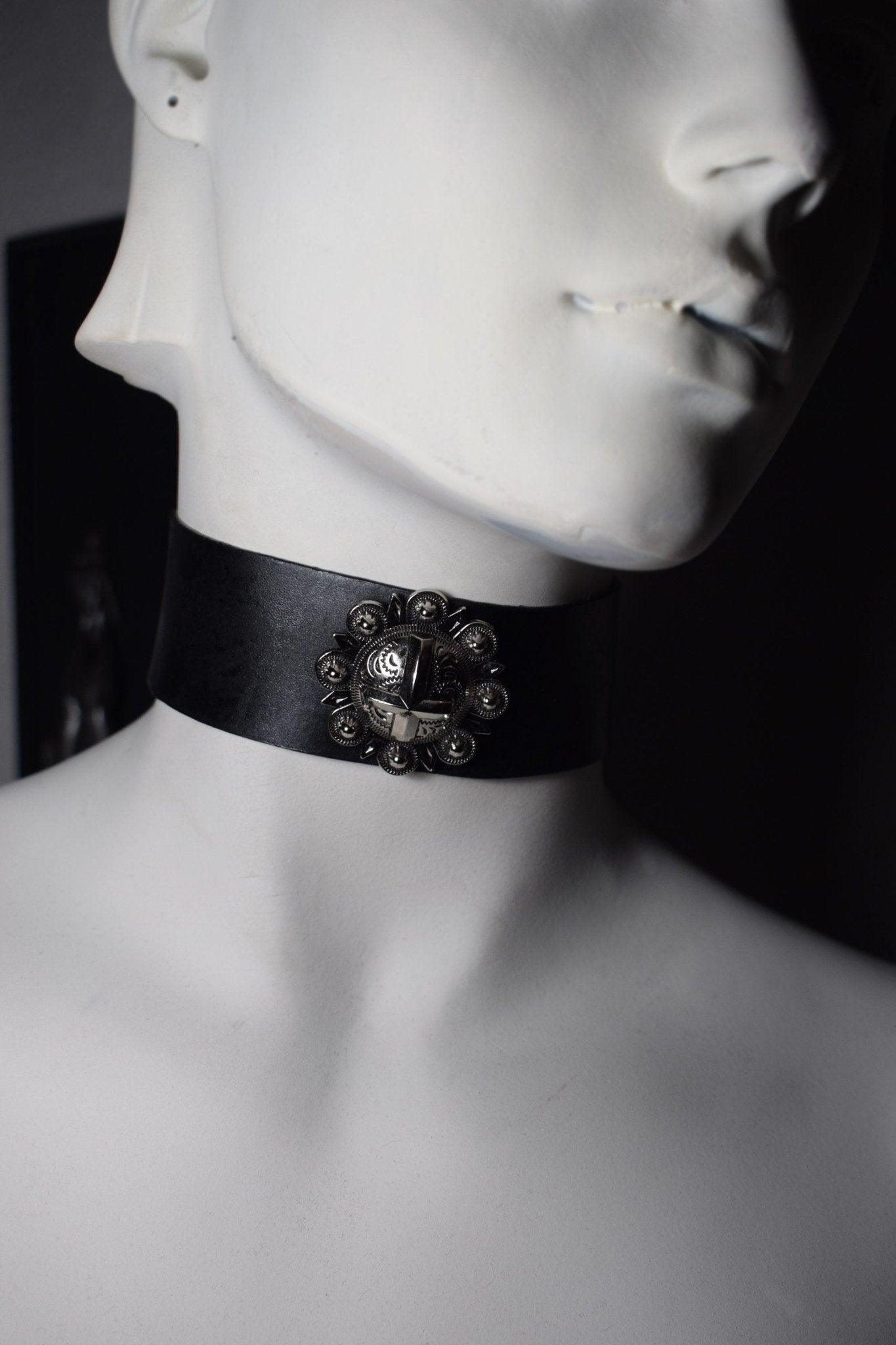 Inverted cross leather choker Satanic inverted cross Sigil Of Leviathan necklace Antichrist Upside down cross - Finedaytodie