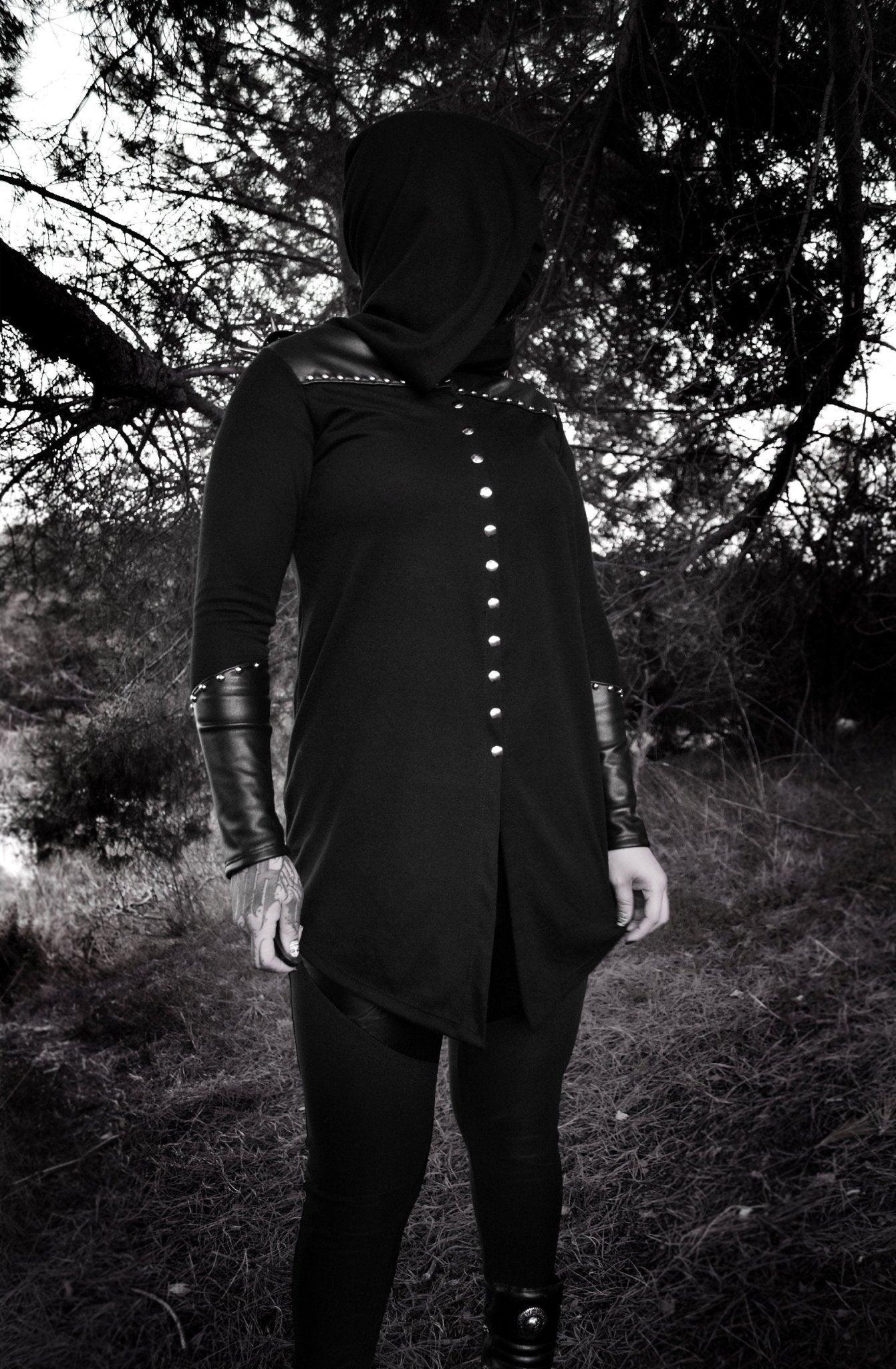 Handmade Venom Black metal Studded Dark Hoodie - Witch Hood - Long Sleeve coat - Hooded robe - - Finedaytodie