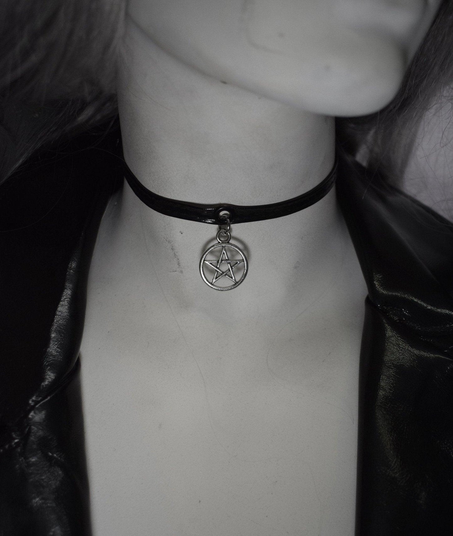 PVC Vegan Leather choker necklace Leviathan Necklace - Antichrist Satanic cross pendant - Lucifer sigil pentagram choker - Finedaytodie
