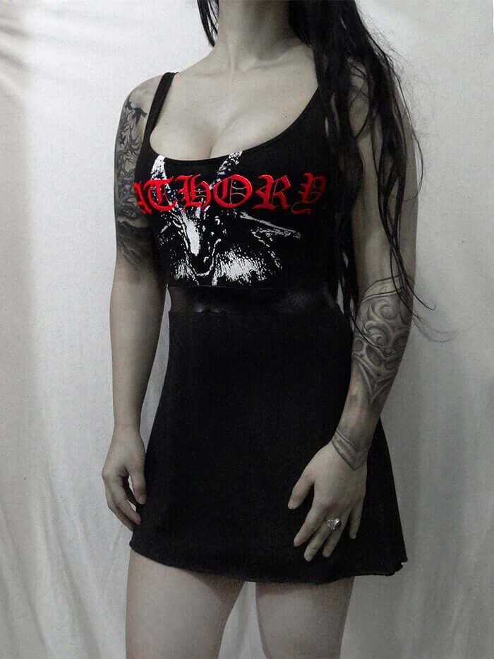 Bathory white /red black metal dress Satanic Goat - Finedaytodie