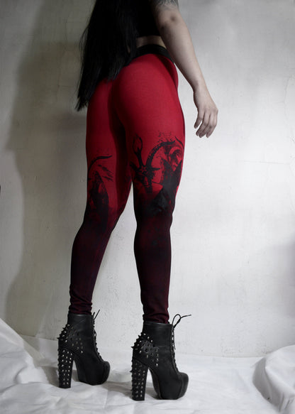 Handmade Gray Red Purple Degraded Baphomet legging ⇹ Satanic Goat Black metal ⇹ Baphomet leggings ⇹ Dirty Leggings