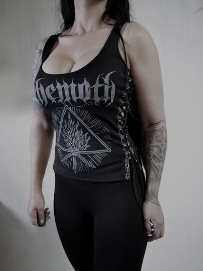 Behemoth Furor Divinus Top Shirt ⇹ Black Lace-up Side Tank Top ⇹ Black metal shirt