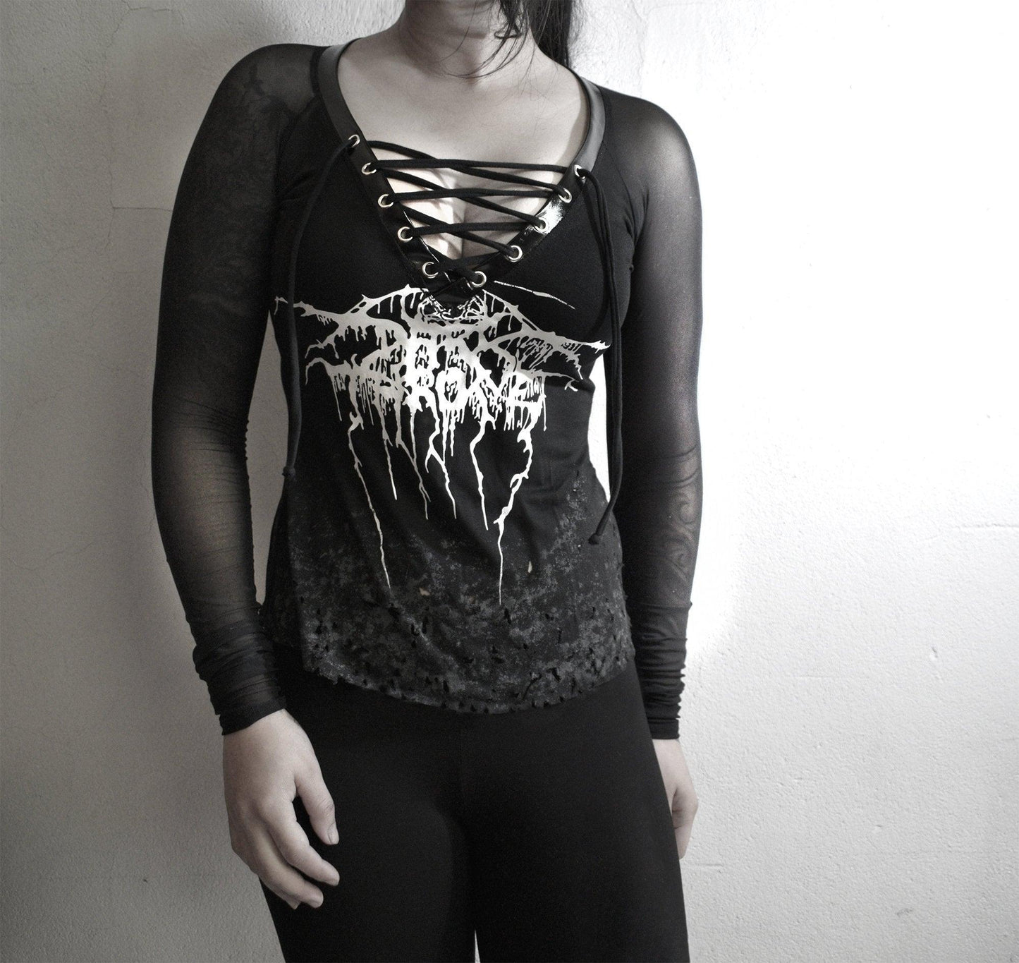 darkthrone shirt ⇹ lace up ⇹ transparent long sleeve - Finedaytodie