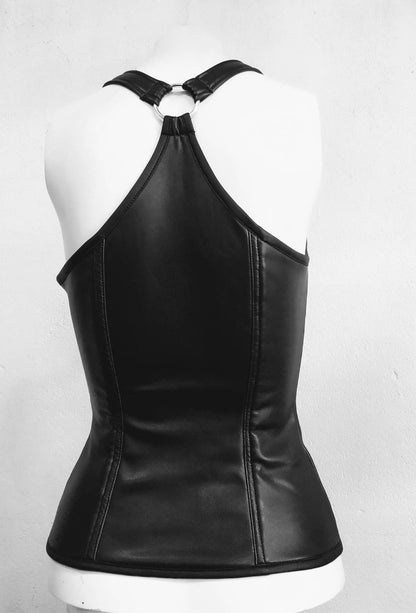 Handmade Black faux leather ⇹ laced up top ⇹ corset leather ⇹ O-ring leather bustier