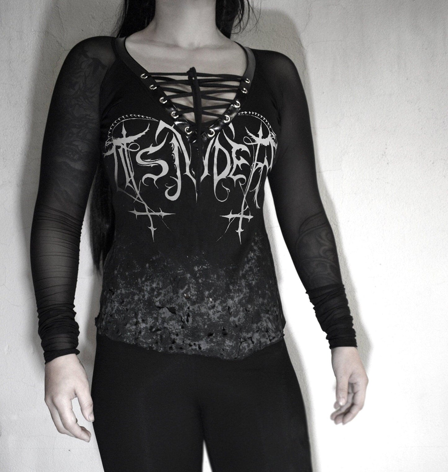 Tsjuder shirt ⇹ lace up ⇹ transparent long sleeve - Finedaytodie