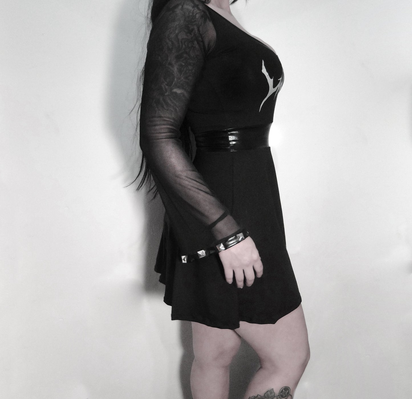 Watain ⇹ Black metal mini dress ⇹ Long sleeve dress ⇹ shiny dress - transparency dress ⇹ Handmade dress ⇹ pvc dress ⇹ latex look