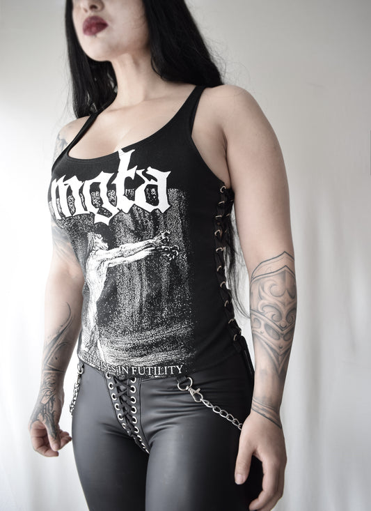 Mgła Exercises in futility Lace-up Side Top ⇹ Mgla  sleeveless top Black metal