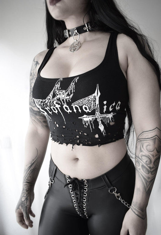 Profanatica crop top ⇹ black metal ⇹ shredded top - Finedaytodie