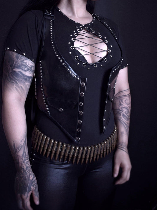 Synthetic Leather Vest with Studs Mgła Exercises in Futility - Finedaytodie
