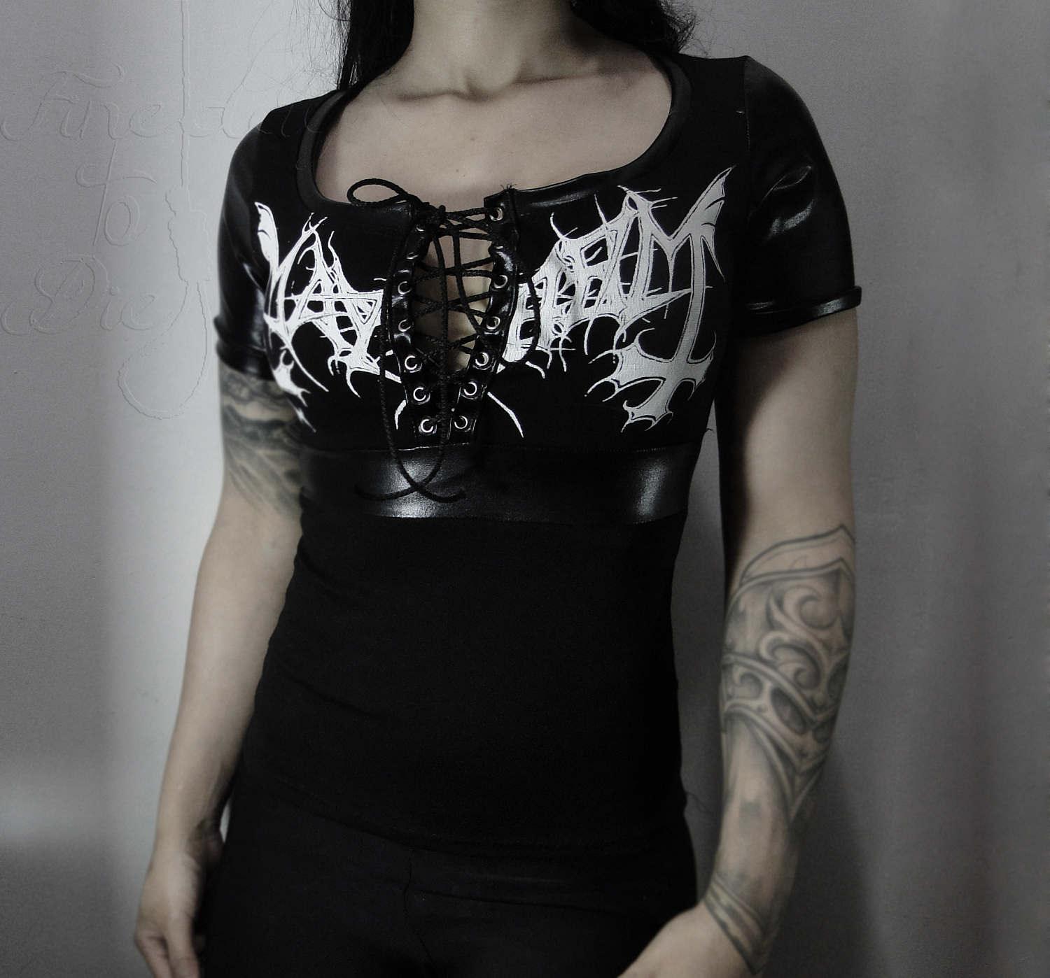 Handmade Shirt Mayhem ⇹ laced up Shinny Wet look latex - Finedaytodie