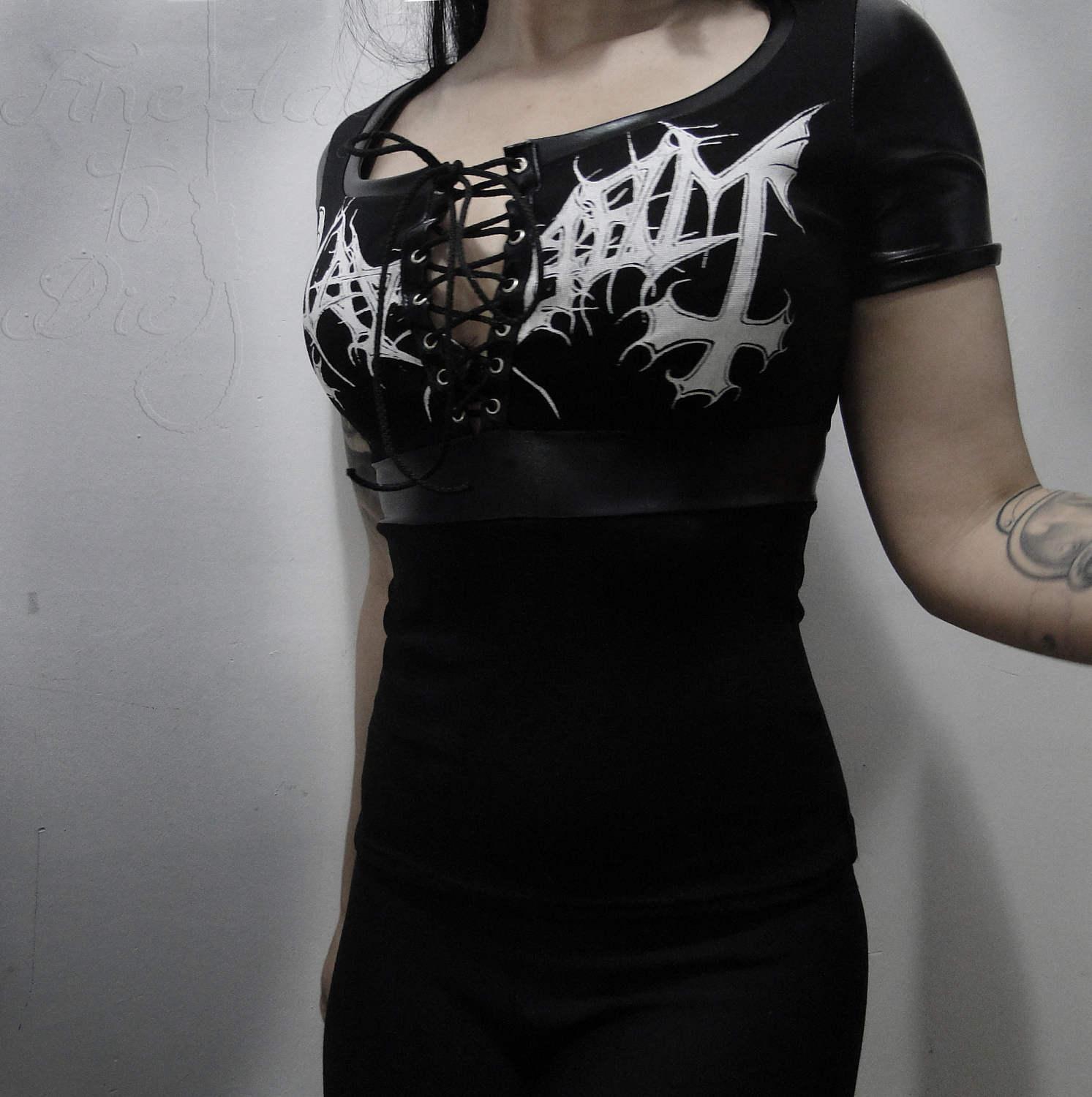 Handmade Shirt Mayhem ⇹ laced up Shinny Wet look latex - Finedaytodie
