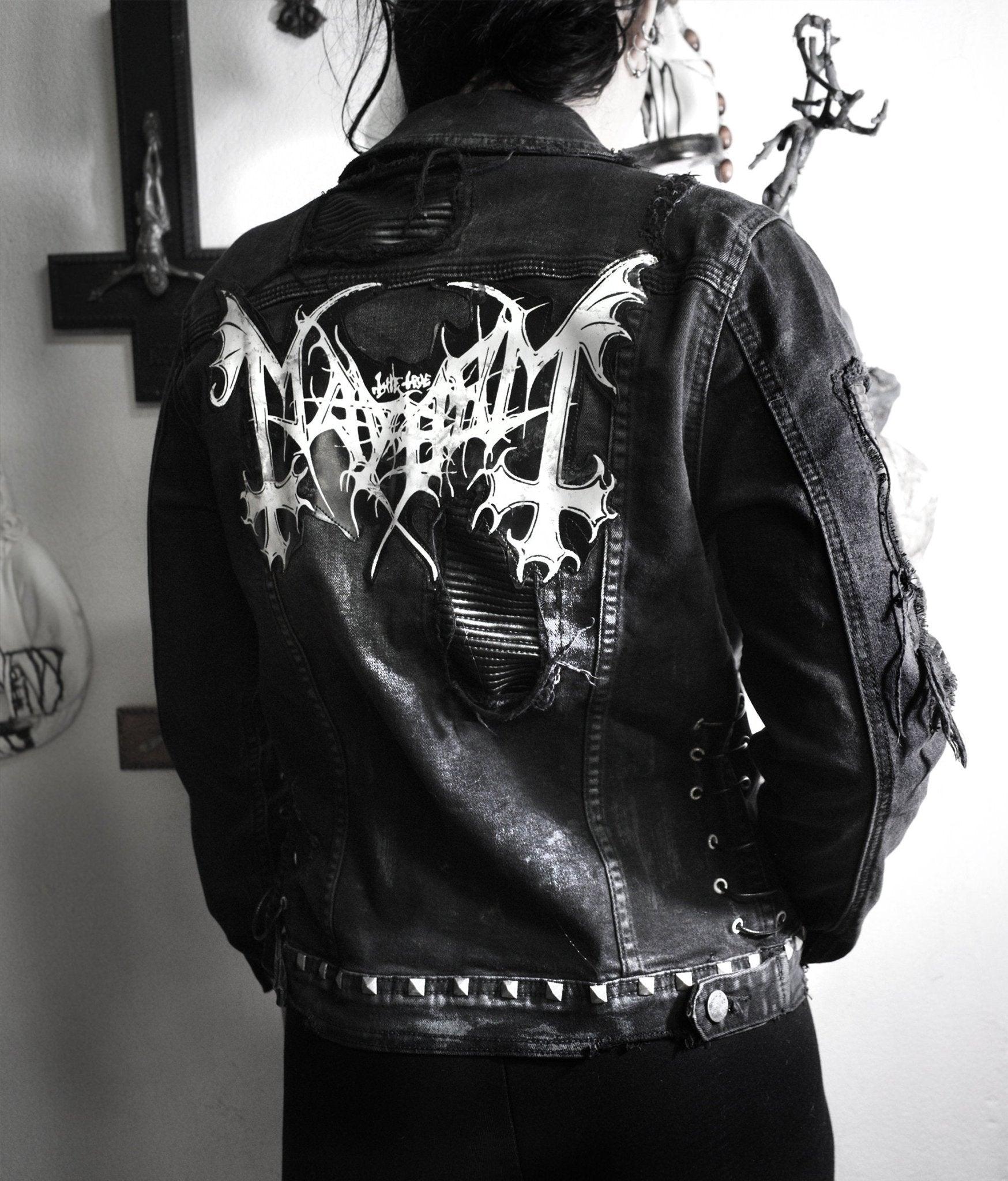 Mayhem Black metal Jacket ⇹ custom denim Mayhem Battle Jacket ⇹ Mayhem leather Jacket ⇹ Distressed Denim Jacket - Finedaytodie