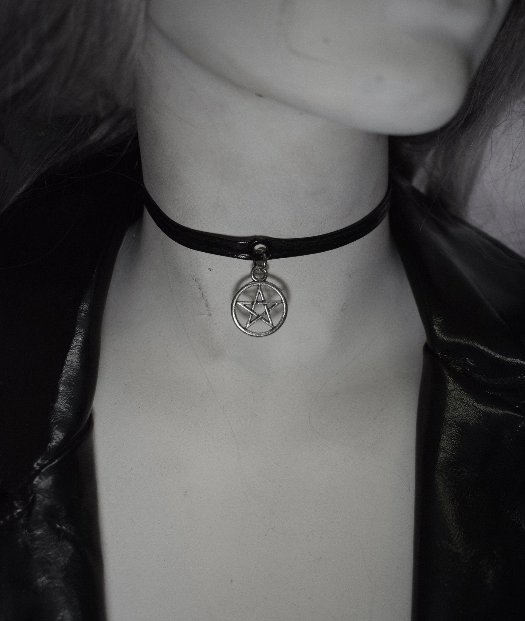 PVC Vegan Leather choker necklace Leviathan Necklace - Antichrist Satanic cross pendant - Lucifer sigil pentagram choker - Finedaytodie