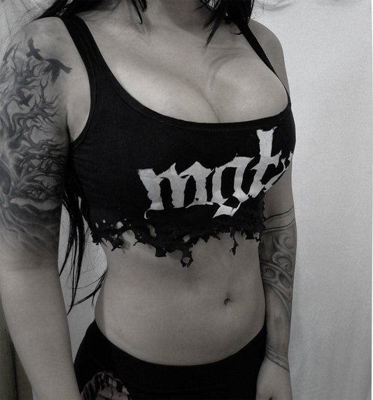 Mgła destroyed top cropped ⇹ black metal ⇹ shredded shirt top ⇹ Mgla crop top