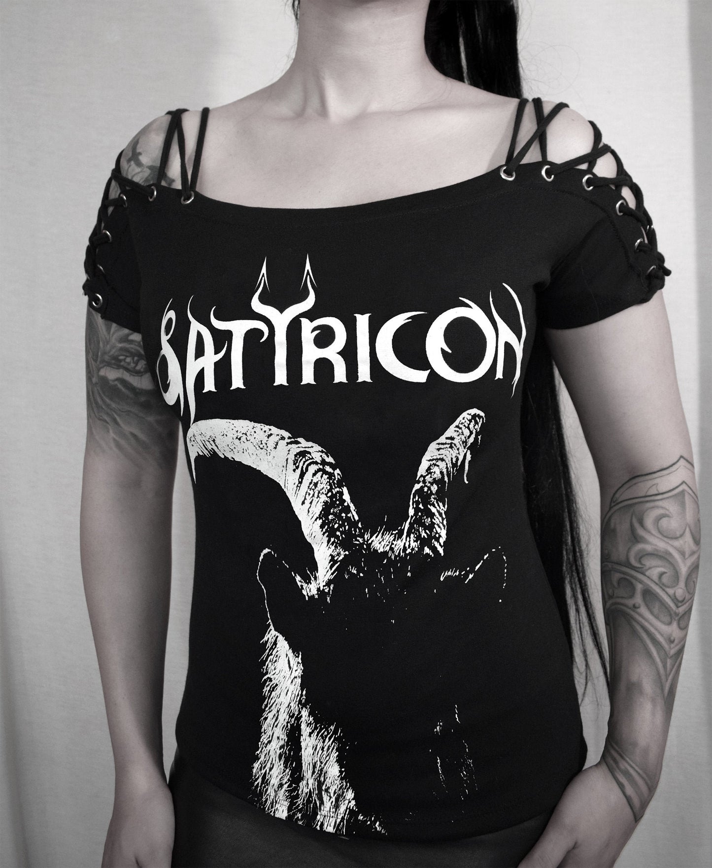 Satyricon Satyr t shirt Lace Up Eyelet Off Shoulder