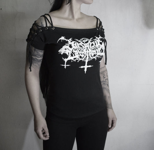 Satanic Warmaster (not official)shirt Lace Up Eyelet Off Shoulder ⇹ Black metal shirt
