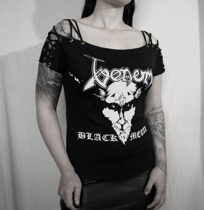 Venom black metal shirt Lace Up Eyelet Off Shoulder