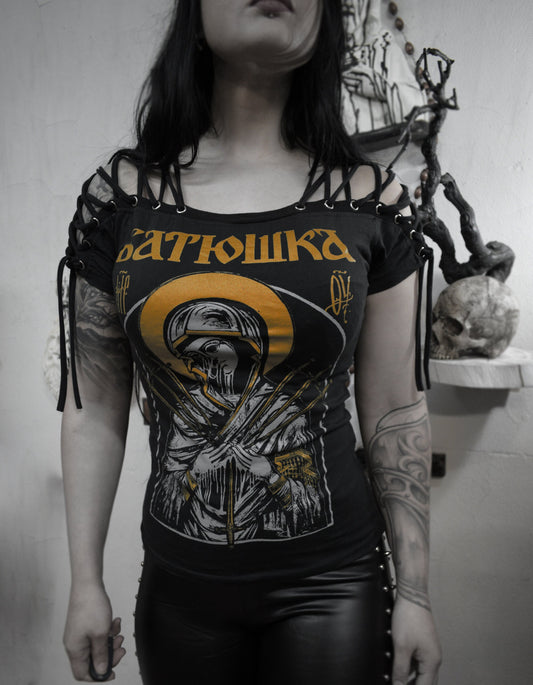 Batushka tshirt ⇹ БАТЮШКА black metal Lace Up Eyelet Off Shoulder ⇹ Batushka black metal t shirt ⇹ black metal