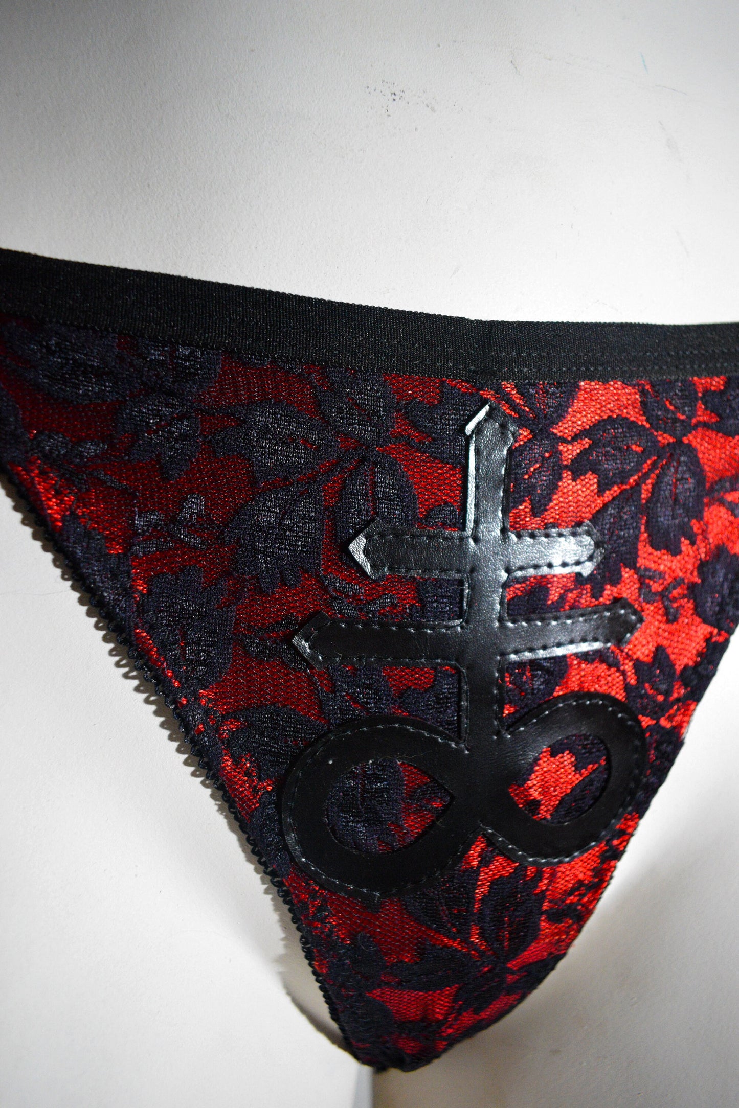 Flower lace black and red Lucifer sigil thong Pentagram pantie - Satanic Panties inverted cross Sexy Underwear thong Sigil Of Leviathan