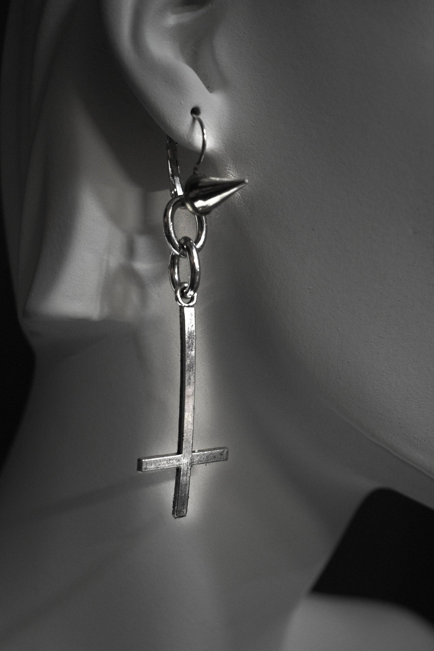 Spike stud Inverted Cross earring - Antichrist crucifix Satanic cross earrings