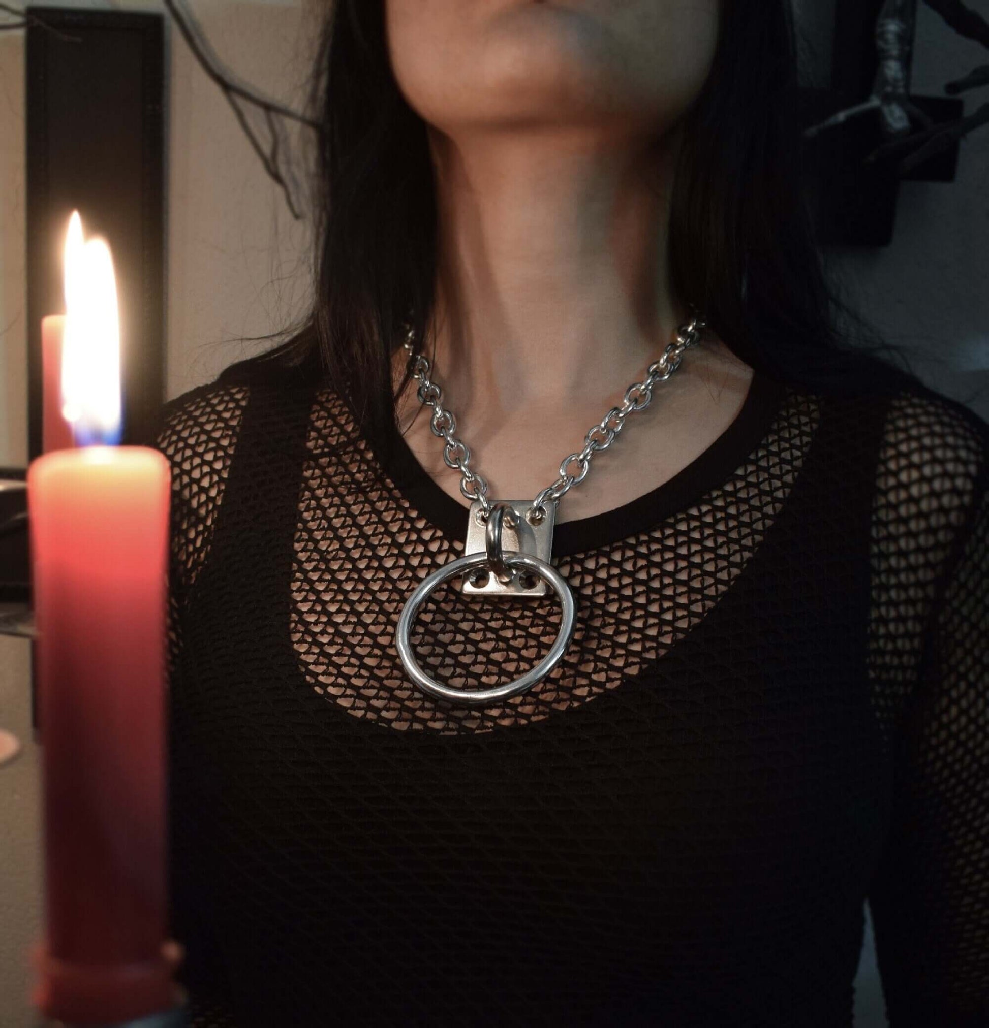 316 stainless steel sexy O-ring Chain Choker ⇹ Goth Necklace with O-ring ⇹ Bdsm necklace Chains big O-ring ⇹ Collar choker