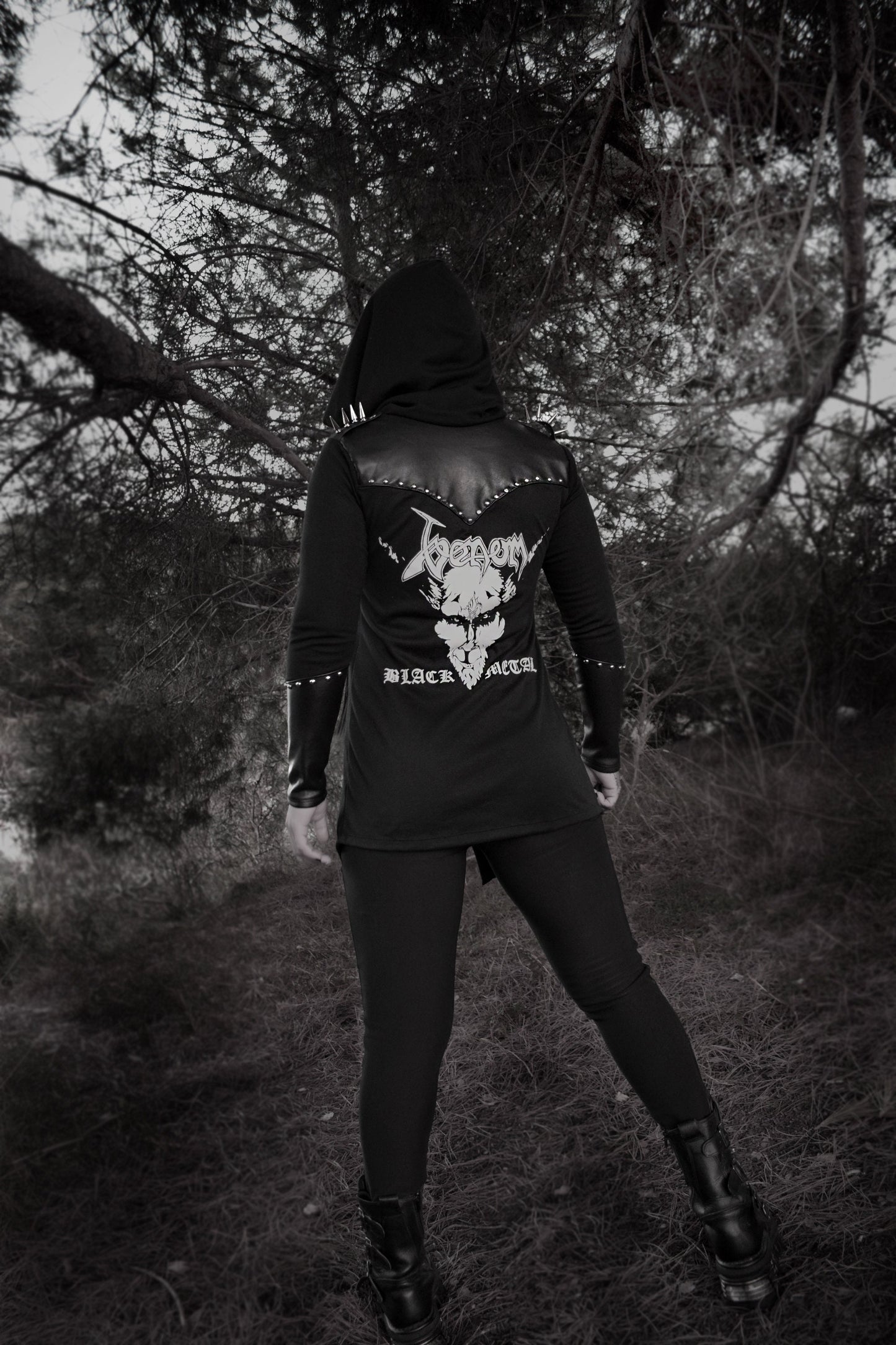 Handmade Venom Black metal Studded Dark Hoodie - Witch Hood - Long Sleeve coat - Hooded robe -