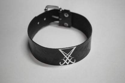 Lucifer sigil faux leather choker Satanic inverted cross Sigil Of Leviathan necklace Antichrist crucifix