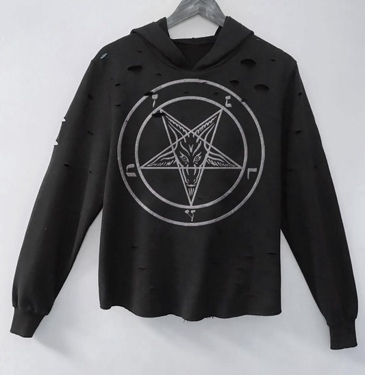 Handmade Hoodie Pentagram Cloak sweater - Satanic sweater - Pentacle - Occult - Goth - Black metal - Finedaytodie