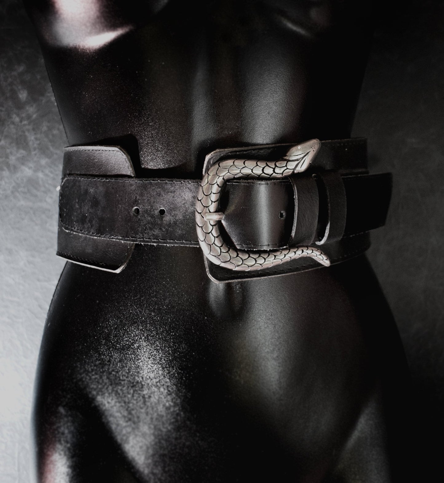 Snake leather belt Serpent waist belt Symbolic buckle cobra belt Cincher Harness Belt