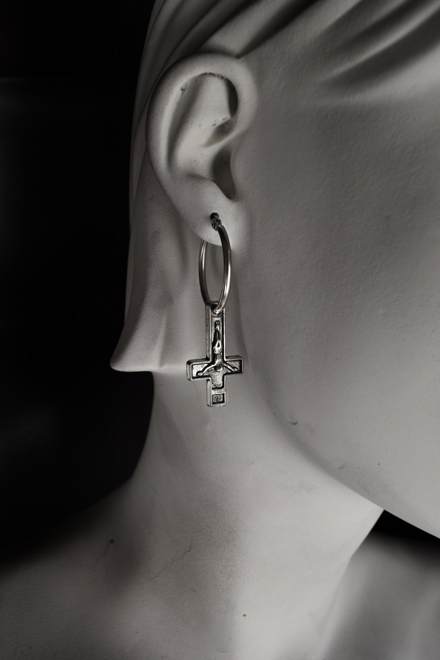 Pair of Stainless steel Inverted Cross earrings - Antichrist crucifix Satanic cross earrings